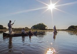 Ausfahrt im traditionellen Mokro vom Camp Okavango des Betreibers Delta & Desert Safaris (Foto beigestellt)
